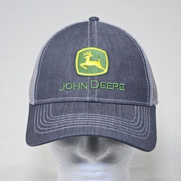 John Deere Logo Mesh Snapback Hat Heather Gray‎ Green Yellow Cap Adjustable